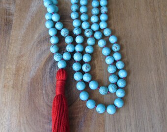 108 Bead Turquoise Mala, Mala Beads, Mala Necklace, Long Necklace, Prayer Beads, Yoga Jewelry, Japa Mala, Meditation Beads, Knotted Mala
