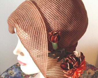 Late 1920's Original Rust Horsehair Cloche/ Velvet Trim Item #149 Hats