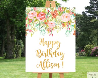 Birthday Banner Personalized, Girl Birthday Party, Custom Birthday Banner, Birthday Party Supplies, Birthday Sign, Party Decorations, Floral