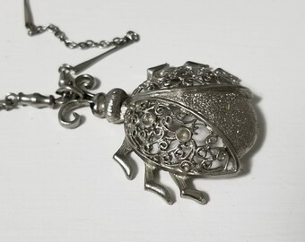 Vintage Large Filigree Ladybug/Beetle Silver Pendant