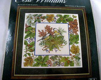 Elsa Williams Counted Cross Stitch Autumn Chickadees 14 x 14 Cross Stitch Kit, Unopened