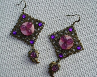 Earrings bronze, pink and violetttes