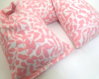 Pink Mother's Day Gift - Microwave Neck Wrap - Flax Seed Heating Pad or Cold Pack - Organic Cotton Flannel
