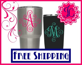 SALE! Yeti Decal - Yeti decal for Women- Monogram Decal - Yeti Monogram Cup - Yeti Decal - Scroll Letter Decal- Custom Decal - Tumbler Decal