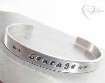 Courage Bracelet, Courage Jewelry, Inspire Jewelry, Custom Cuff Bracelet, Engraved Bracelet, Strength Bracelet, Inspirational, Gift for Her