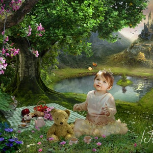 Digital background, Fairy tale, backdrop ,teddybears picnic, fantasy, children, composite,stock
