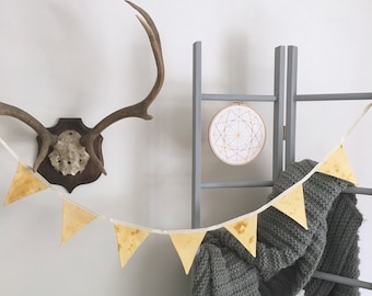 Yellow Hand Dyed Paint Effect Fabric Bunting - Handmade by BNTNG