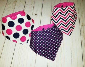 Bandana Drool Bibs, Navy/Hot Pink