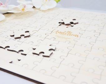 Personalized wedding guest book puzzle Alternative wedding guest book Wedding jigsaw puzzle decor Natural wood puzzle