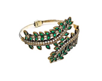 Handmade In Istanbul Sterling Brass Crystal Cuff Antique Finish Bracelet
