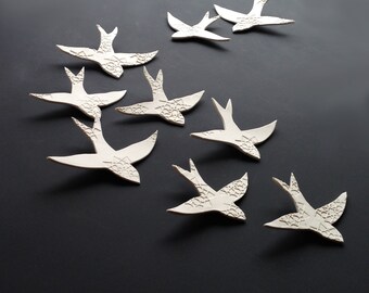 Porcelain 3D large wall art set Swallows over Morocco 9 Birds wall sculpture Ceramic art Bathroom bedroom living room kitchen READY TO SHIP