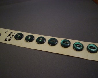 Green 11mm Buttons on Card, Vintage Button Basics, 7 count