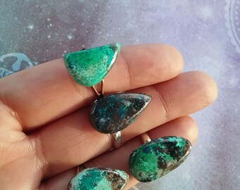 One Chrysocolla ring, Chrysocolla cabochon, adjustable Chrysocolla ring, Azurite ring