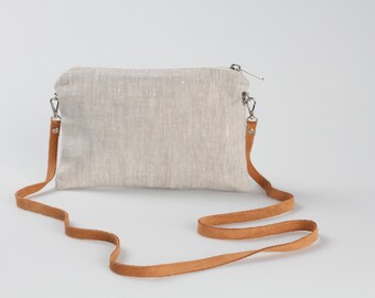Linen Bag, Simple Cross Body Bag, linen CrossBody Purse, Minimalist Bag, Linen Cross Body Bag, Hip Bag, Leather Strap bag, Linen Handbag