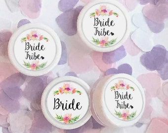 Bride Tribe Floral Wreath Cherry Pink Lip Balm Gloss Wedding Favor Bachelorette Hen Party Favour