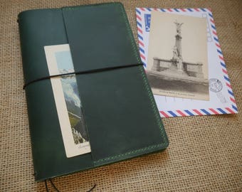 Green/red/brown A5 size fauxdori - Midori style traveler's notebook