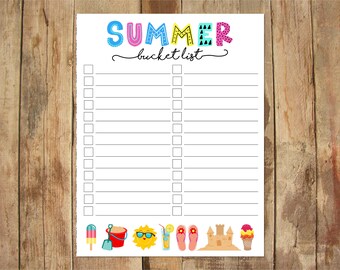 Summer Bucket List Printable - INSTANT DIGITAL download - Summer - Kids Game - Summer To Do List