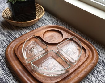 Vintage Dansk Teak Serving Platter with Dishes