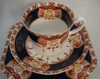 Vintage English bone china tea cup, saucer and cake plate (Royalvale china)