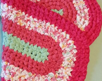 Rag Rug Rustic Decor Farmhouse Decor 39" Strawberry Sherbet Cottage Chic Crochet Beach handmade rug cotton Cozy Favorite Soft Accent