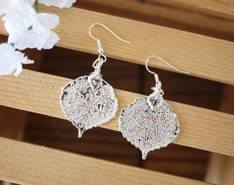 Silver Aspen Leaf Earrings, Real Leaf Earrings, Aspen Leaf, Sterling Silver Earrings, LESM178