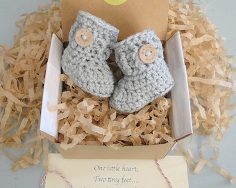 Pregnancy Reveal to Grandparents, Baby Announcement, Baby Reveal, BOOTIES IN A BOX® Ribbed Cuff, Newborn Baby Booties, Ready To Ship