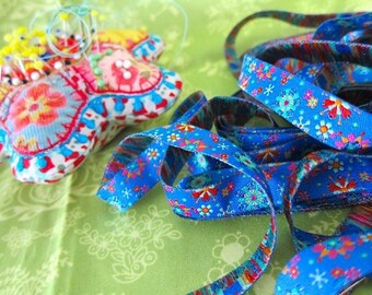 Floral blue farbenmix Ribbon 12mm by the yard