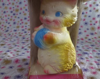 Edward Mobley, Kitten playing with yarn, in original packaging, 1954, Squeak toy. Playful Pets. Arrow rubber and plastics.