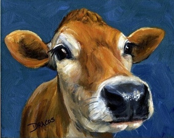 Jersey Cow Farm Animal Art Print of Original Painting by Dottie Dracos