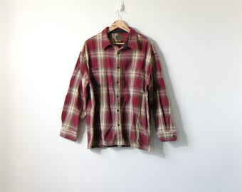 90s Red & Tan Heavy Flannel Shirt - Vintage Flannel - 90s Flannel Shirt - Thick Flannel - Oversized Flannel - Lumberjack Flannel - Men's 2XL
