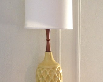 Vintage, Danish Modern, Mid Century Modern, Ceramic Table Lamp with walnut stem.