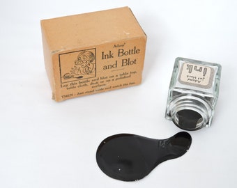 Vintage 1950's Ink Bottle & Ink Spot Practical Joke - Glass Ink Bottle with Joke Ink Spot - In Original Box