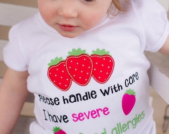 Food allergy shirt- Allergies Awareness Shirt- Strawberry Allergy Warning shirt- Nut Allergy Shirt- Girl's Allergy Shirt- Severe Food shirt