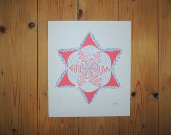 Star Mandala - pink and blue screen print