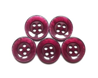 5 round buttons vintage plum 14 mm