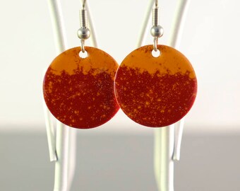 red & orange small circle enamel earrings