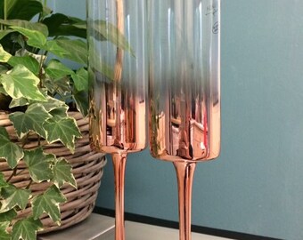 Copper style champagne flute pair