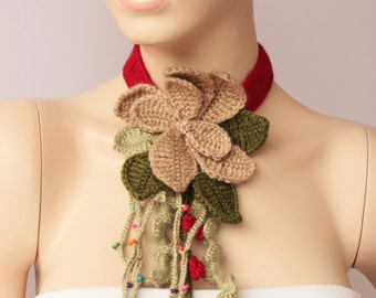 crochet jewelry ,crochet pendant ,crochet necklace, Christmas necklace scarf