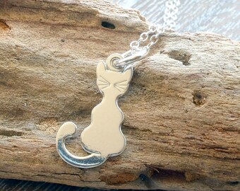 Sterling Silver Cat Necklace, Pet Lover Gift, Cat Pendant, Cat Jewellery, Simple Necklace, Delicate Necklace, Cat Lover Gift