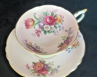 Vintage Paragon Cup & Saucer Rose Flowers Pink Fine Bone China England Tea Coffee Cup
