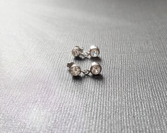 Tiny sterling silver earrings, double round crystal CZ, post earrings
