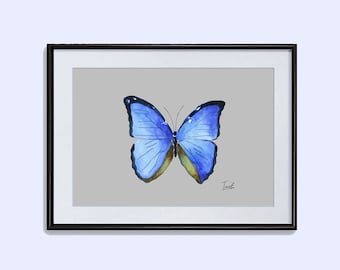 Blue Morpho butterfly printable poster art print butterfly instant download watercolor painting butterfly wall decor ideas in two size