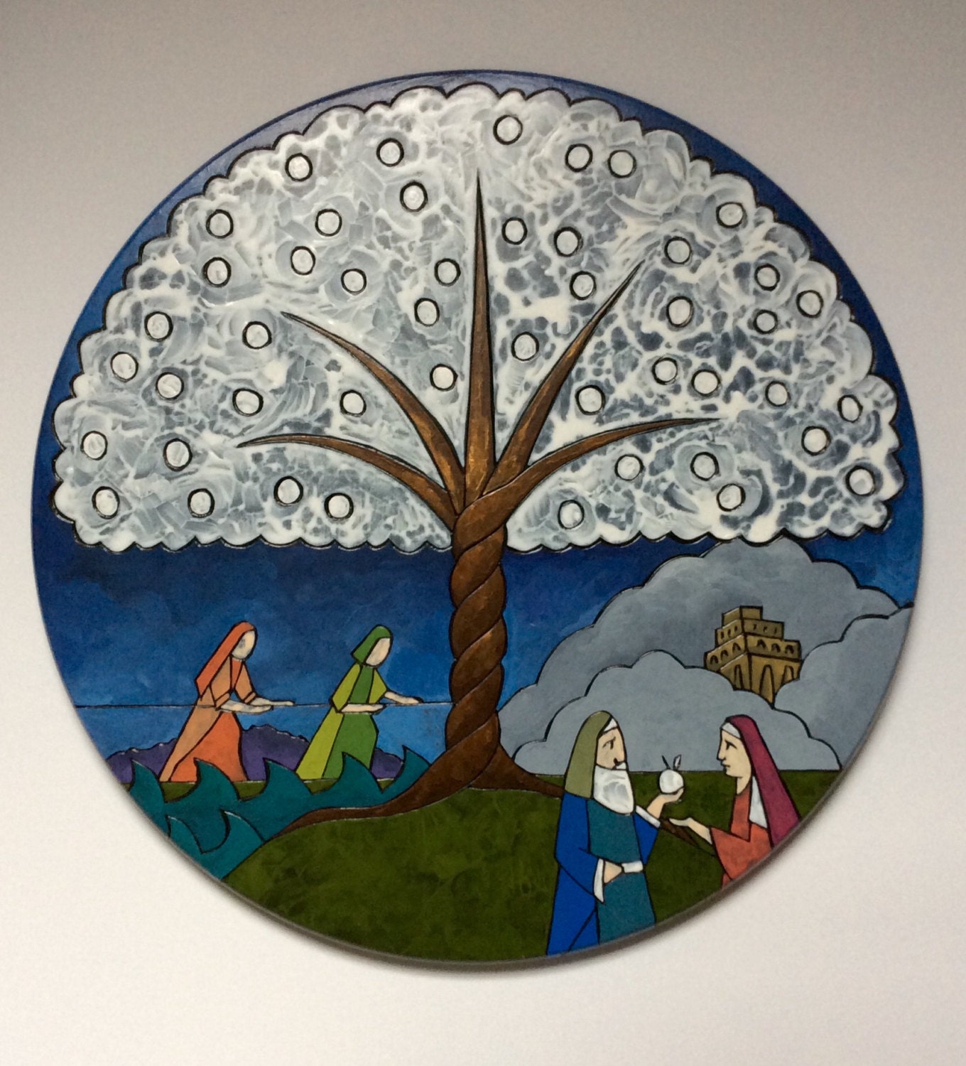 Lehi's Dream Tree of Life Round Painted Wood Burning