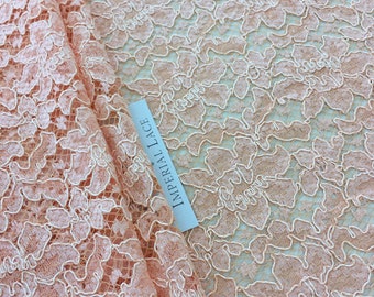 Orange Lace Fabric, French Lace, Embroidered lace, Wedding Lace, Bridal lace, peach Lace, Veil lace, Lingerie Lace, K00685