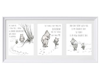 Classic Winnie the Pooh Set of Three Prints Wall Art Nursery Art Set #3