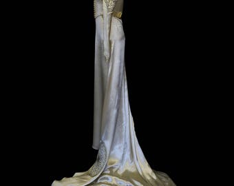 Original Vintage 1930s Embroidered Satin Wedding Dress