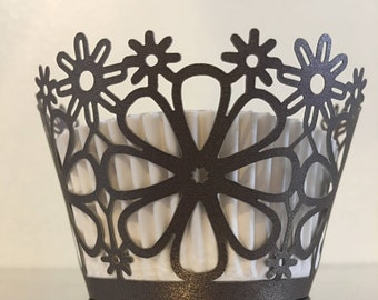 Beautiful Brown Cupcake Wrapper - Flowers.