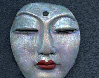 Polymer OOAK Large Abstract Detailed Buddha Face Cab 2" x 1 5/8 " ABB 2