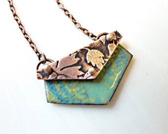 Portfolio Enamel Pendant, Hand-Etched, Enameled, and Riveted Copper, Artisan Jewelry, Mixed Media, Botanic Jewelry, Flower Necklace, OOAK