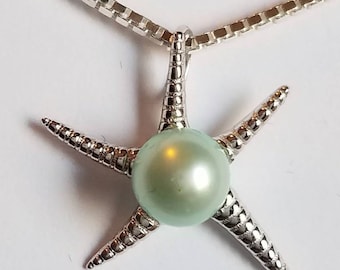 Sterling Silver Starfish Pendant with a Mint Pearl